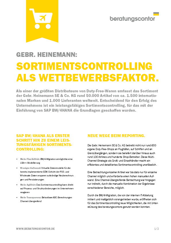 Screenshot der Success Story zum Sortimentscontrolling bei Heinemann.