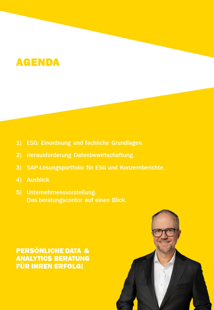 Integriertes ESG Berichtswesen mit SAP: Agenda